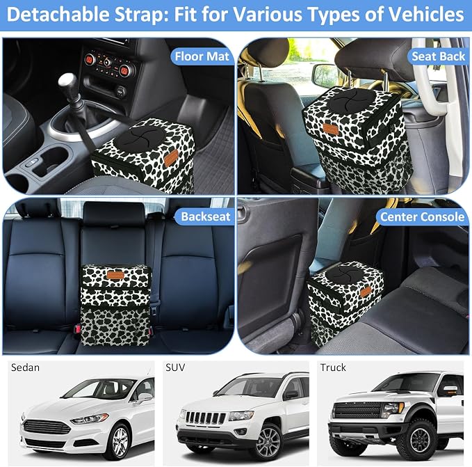 Car Trash Can Bin for Back Seat Leak Proof, Cute Car Trash Bag Hanging, Vehicle Trash Can for SUV Truck Van, Automotive Garbage Cans Front Seat Cow Print