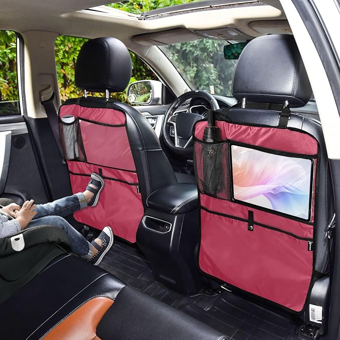Viva Magenta Red Car Seat Organizer for Kids Backseat Kick Mat with Adjustable Strap Back Seat Protectors for Car SUV Vehicle 2 Pcs