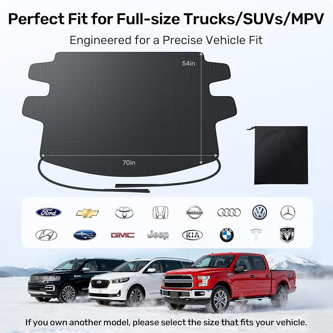 Upgrade Windshield Cover for Ice & Snow [Fast Install & Removal] 600D Oxford Fabric Against Magnetic Fit Snow, Ice, Frost, Winter Accessories - Fit for Pickup/Large SUV/MPV - (70' x54'')