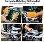 7-in-1 Car Wash Kit with 20L Folding Bucket & Brush – Car Wash Mop with Long Handle, 15° Curved Aluminum Pole for SUV Roof, Car Washing Brushes & Cleaning Supplies, RVs-Yellow.