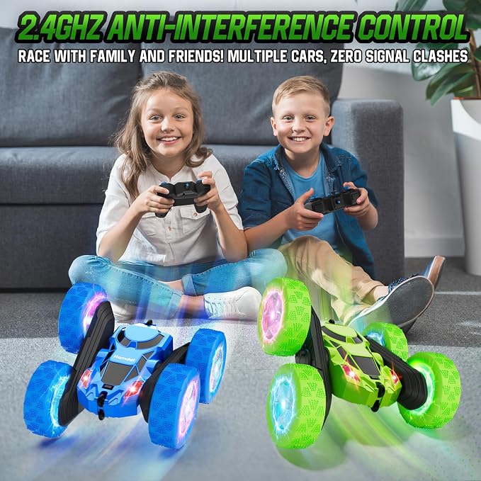 Remote Control Stunt Car for Kids, 360° Spinning Double-Sided RC Toy with LED Wheel Lights, 4WD Rechargeable Vehicle for Boys Ages 6–12, Educational STEM Toy & Valentines Gift