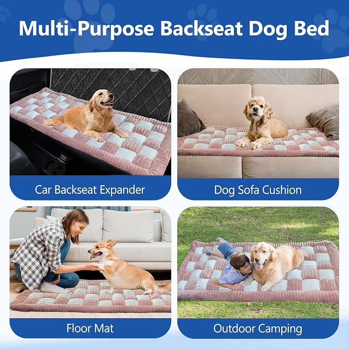 Thickened Dog Bed for Car Back Seat, Upgraded Bottom Non-Slip, Fits Hard Bottom car seat Cover for Dogs, Premium Mixed Color, Dog Car Seat Cover