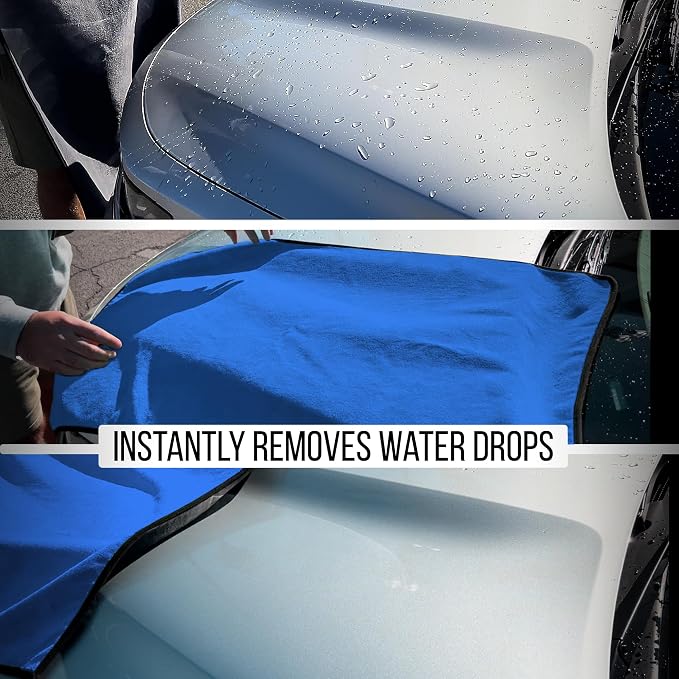 Extra Large Car Drying Towel 40"x24", 800 GSM Car Towel (Blue) | XL Professional Super Absorbent Drying Towels Car Detailing, Premium Microfiber Drying Towels for Cars, Double-Sided