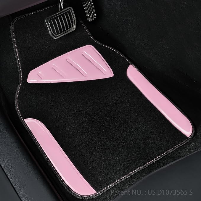 Jelly Waterproof Universal Fit Car Floor Mats, Girly Car Carpet Mats with Anti-Slip Nibbs Backing & Driver Heel Pad Fit for SUV, Vans, sedans, Cute car mats of 4pcs for Women (Pink)
