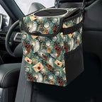 Halloween Wizard Owl Magic Car Trash Can with Lid Collapsible Reusable Waterproof Car Garage Bag,Automotive Garbage Can,Car Accessories Interior Car Organizer