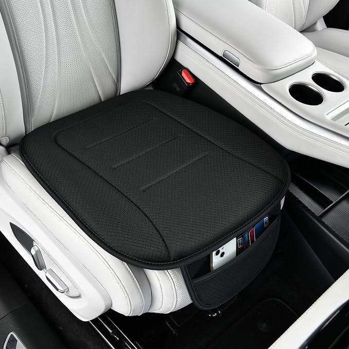 Car Seat Cushion, Comfort Memory Foam Car Cushions for Driving, Breathable Leather Surface with Anti Slip Rubber Bottom, Seat Cushion for Car and Office Chair (1, Knit Style Black)