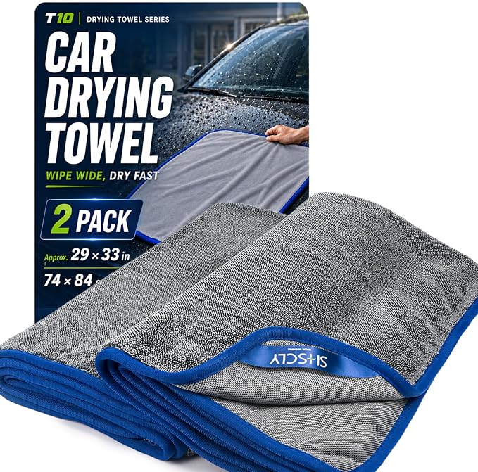2-Pack Twist Pile Microfiber Towels for Cars XL Gray 29 x 33 in | Auto Detailing, Paint Safe, Ultra Absorbent, Lint-Free, Cars, SUVs & Trucks