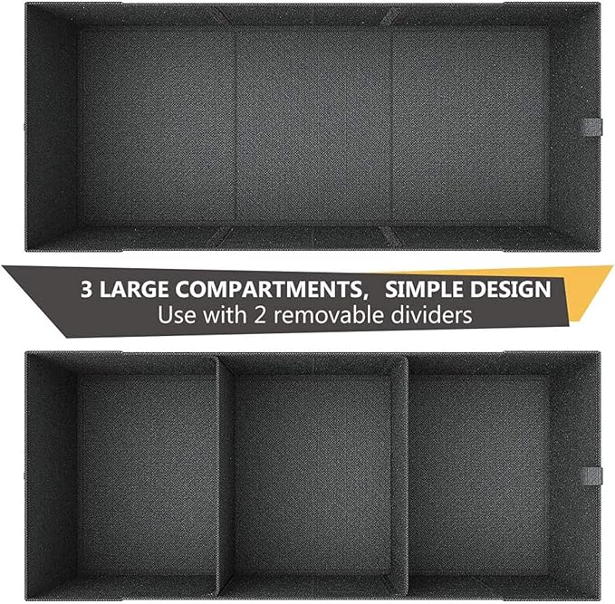 Trunk Organizer for SUV, Sturdy Car Organizer, Non-Slip Bottom, Folded Storage Organizer for Sedan, Van, Jeep, Grocery, Car Organization for Men, Women, Large 3 Compartments, Classic Blk