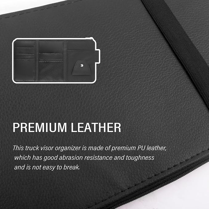 Car Visor Organizer with Sunglass Holder,Multi-Functional Car Sun Visor Organizer with Zipper for Cards,Money,Tickets,Leather Interior Accessories (Black)