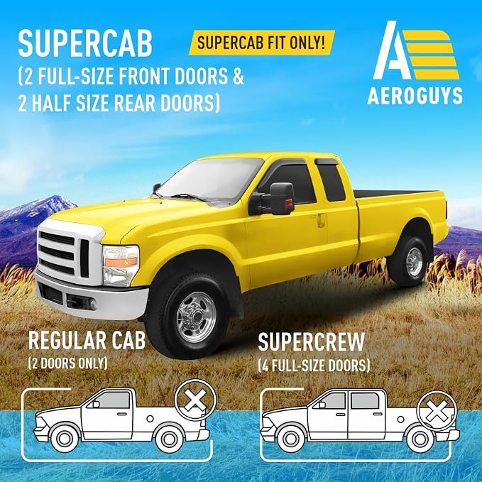Extra Durable Window Deflectors Tape-On Visors Rain Guards Fit for Ford F250/350 Super Duty 1999-2016 SuperCab, Sun Visors, Wind Vent for Shades, Exterior Car Accessories - 4pcs. AG0057