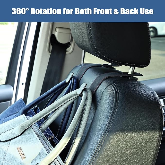 Car Seat Back Hook Universal Auto Storage Hanger Suede with Metal Car Seat Organizer for Handbag Purse Coat Umbrellas Grocery Bags 2 Pack Black