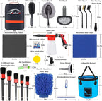 35Pcs Car Wash Detailing Kit Cleaning Kits with Foam Gun Sprayer Collapsible Bucket Brush Large Wash Mitt Towels Complete Interior Exterior Car Washing Supply Set Blue