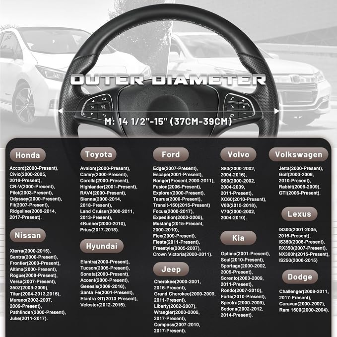Steering Wheel Cover for Car, Standard Size 14.5-15 inch, Auto Interior Accessories, Black and Dark Brown