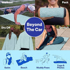 2 Pack Car Seat Towel Covers, Sweat Protector for Front Seats, Premium Thickened Microfiber with Boho Geometric, Breathable & Quick Dry, Slip-on Headrest Pocket for Gym, Beach, Running (Light Blue)