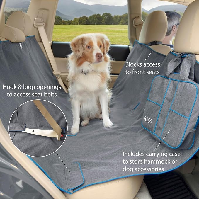 Heather Hammock - Full Seat Dog Hammock for Secure Pet Travel - Waterproof & Stain Resistant Cover - Backseat Divider - Dog Car Seat Protector - Heather Gray