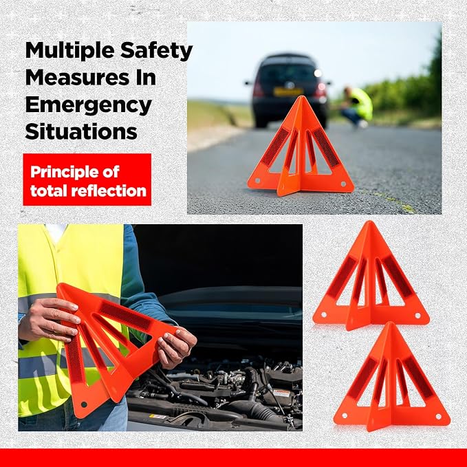 8 Pcs Emergency Reflective Triangles Sign Foldable Warning Safety Triangles for Vehicle Kit Portable Reflector Roadside Tools Suitable for Cars Trucks Breakdown