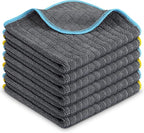 Airlab Glass Polishing Cloth Streak Free Miracle Cleaning Cloth Lint Free Microfiber Cleaning Rags for Glasses Kitchen Dish Mirrors Easy Clean, Pack of 6, 12" x 12", Grey-Light Blue