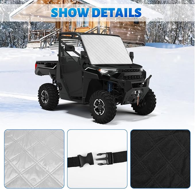 Silver UTV Windshield Snow Cover Compatible with Polaris Ranger XP 1000 2017-2026 (Not RZR) & Can-Am Defender 2016-2026, Transport Windshield Protector for Ice and Snow