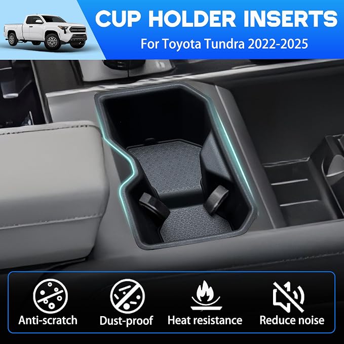 Cup Holder Insert for Toyota Tundra Accessories 2022 2023 2024 2025 2026 (SR/SR5/Limited/TRD Pro Only) Center Console Cup Holder TPE Drink Bottle Holder Organizer Cupholder Protector