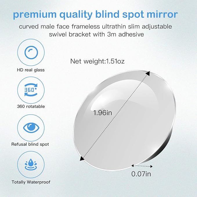 2pcs Blind Spot Mirror, 360 Degree Adjustabe HD Glass, 2" Round HD Glass Convex Rear View Mirror, for any Car, Van, Suv and Trucks.