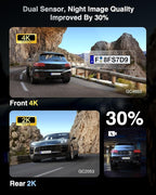 Dash Cam Front and Rear, 4K+2K Recording Dash Camera for Cars, Night Vision with WDR, 170° Wide Angle, 5.8G/2.4G Dual Wi-Fi, 64GB Card, Built-in GPS, G-Sensor Emergency Lock, 24H Parking Monitor