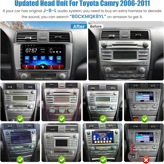 Touch Screen Car Radio Stereo for Toyota Camry 2006-2011 | Wireless Carplay&Android Auto&Mirrolink, FM Radio, GPS Navigation,DSP Setting,Back-up Camera,Blutooth,Split Screen,SWC