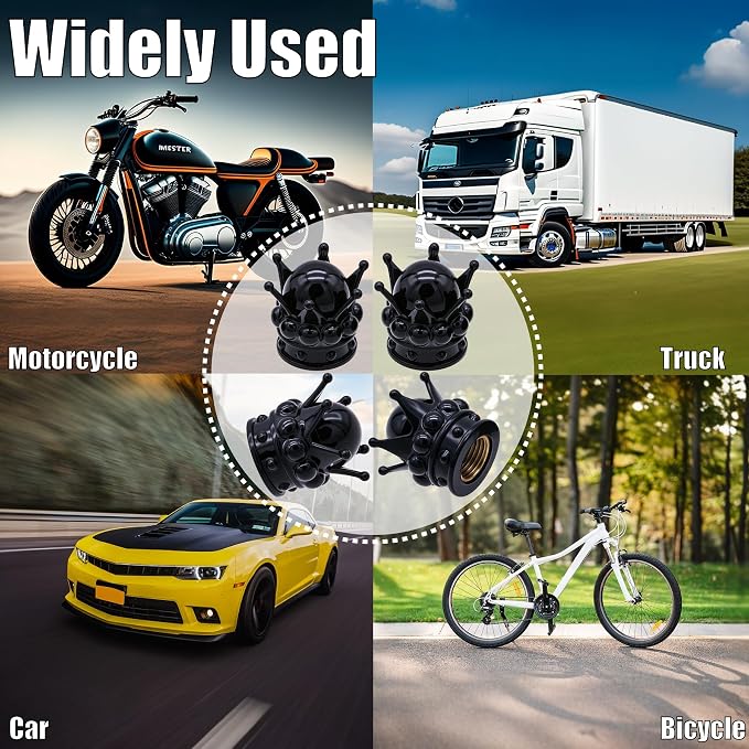 4PCS Crown Bling Tire Stem Valve Caps, Crystal Diamond Tire Air Cap Set Universal Copper Core Stem Covers for Cars, SUV, Trucks, Bikes, Motorcycles, Bicycles (Black & Black)