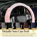 Bling Steering Wheel Cover Pink Fluffy Rhinestone for Women Girls | White Diamond Elastic Car Steering Wheel Accessories Sparkling Fur Steering Wheel Protector Warm Universal Fit 14-15 inch