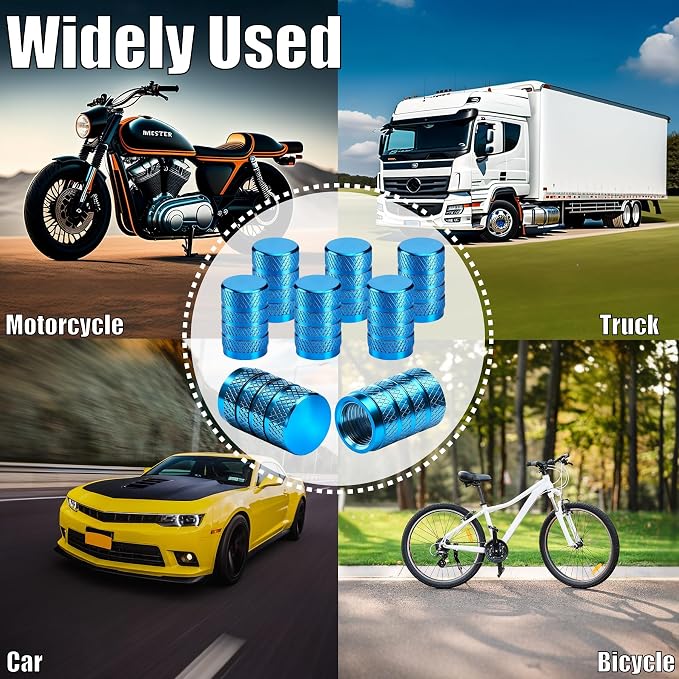 12PCS Tire Valve Stem Caps, Dust Proof, Anodized Aluminum Universal Tire Valve Stem Covers for Cars, SUV, Trucks, Bikes, Motorcycles, Bicycles(Light Blue)