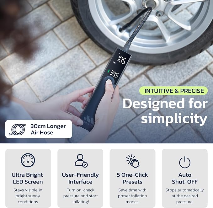Premium Tire Inflator Portable Air Compressor, 2X Faster, 150PSI Air Pump for Car Tires, Tire Pump, with 12V DC Cord for Trucks & Off-Road Tires, Auto Shut-Off (Ventus pro + Tire sealant)