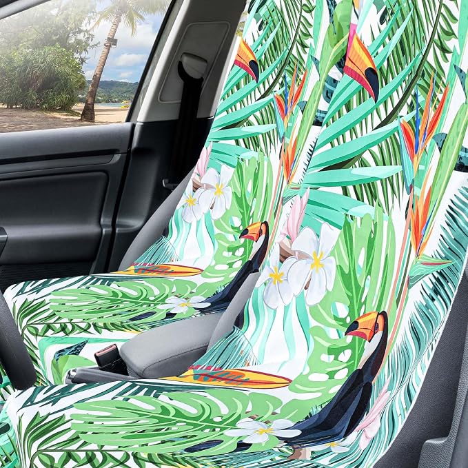 Car Seat Towel Covers with Storage Bag, 63 x 32 Inch Universal Non Slip Waterproof Sweat Protector for Car Truck, Gym Swimming Running, Machine Washable(1 Pack,Tropical Toucan)