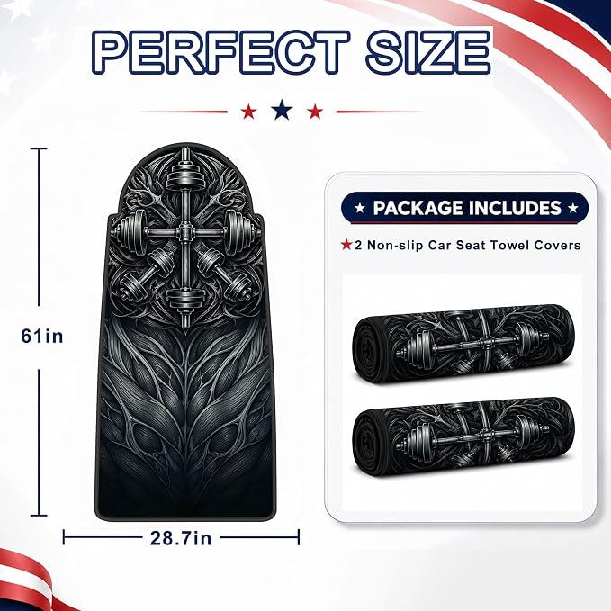 Car Seat Towel Cover 2 Pack for Front Seats, Sweat Absorbent Car Seat Protector with Non-Slip Backing, Waterproof Towel Car Seat Covers for Runners, Gym, Swimming, Beach, Pets, Iron Dumbbell