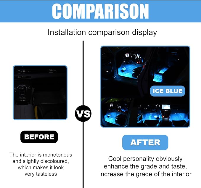 Car LED Strip Light, 24 LED 12V Cigarette Lighter Port, Ice Blue | RGB Neon Auto Interior Atmosphere Lights, Under Dash Ambient Night Light, Universal Decorative Lamp Accessory for Car Truck