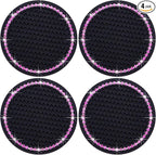 4PCS Bling Cup Holder Coaster, 2.75 Inch Auto Car Cup Holder Insert Coasters, Soft Silicone Anti-Slip Shockproof, Universal Vehicle Interior Accessories for Women Girls (Black & Pink)