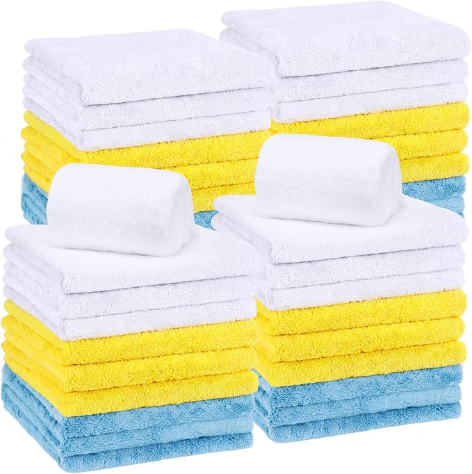 30 Pcs 16 x 16 Inch edgeless Microfiber Plush Towels for Cars Detailing Drying Wash Polishing Absorbent Cleaning Cloths, 500 GSM (Light Blue, White, Yellow)
