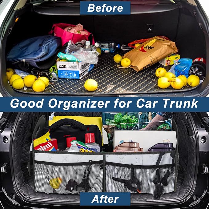 Car Trunk Organizer for SUV, Car Organizers and Storage with Reinforced Handles, Car Accessories for Women/Men 70L Waterproof Polyester Trunk Organizer(Large, Beige)