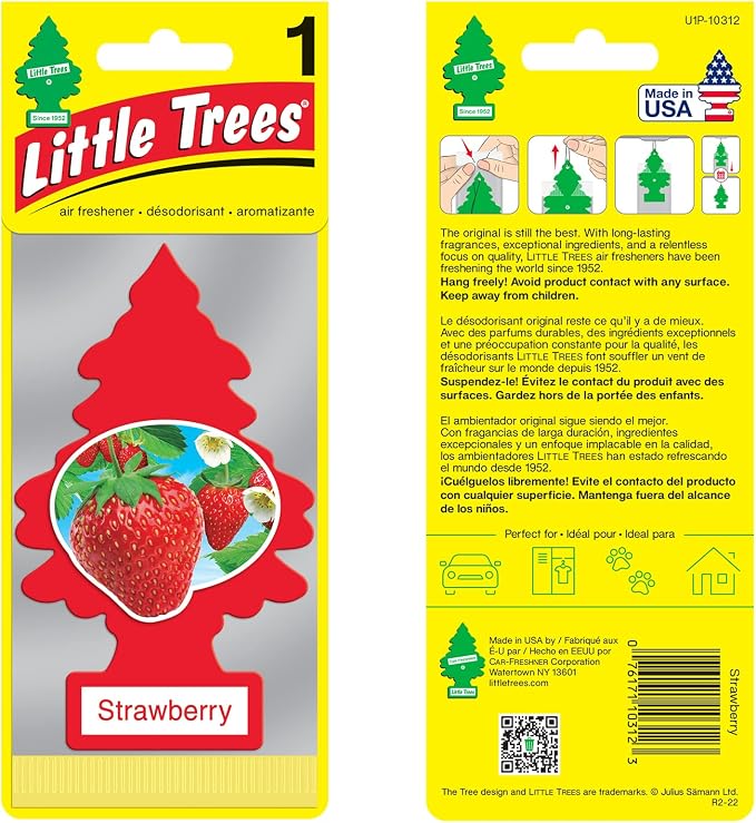 Car Air Freshener | Hanging Paper Tree for Home or Car | Strawberry | 6 Pack