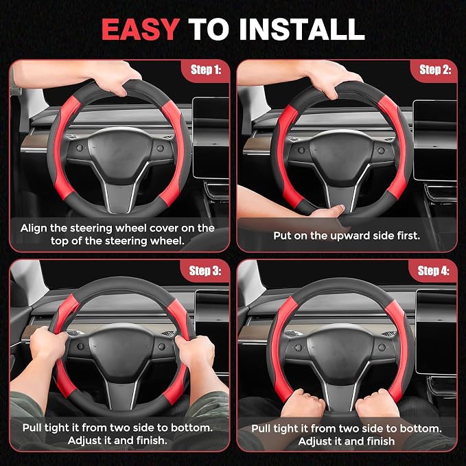 Car Steering Wheel Cover, Microfiber Leather Steering Wheel Covers with Anti-Slip Lining, Breathable Elastic Car Steering Wheel Protector, Universal Standard Size 14-15 inch