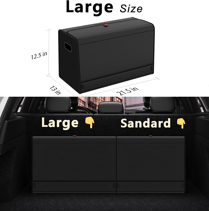 Car Trunk Organizer for SUV,Car Organizers and Storage with Collapsible Storage, Magnetic Lid Large Capacity for SUV, Truck, MPV (Carbon Black, L-21.5×13×12.5 IN)