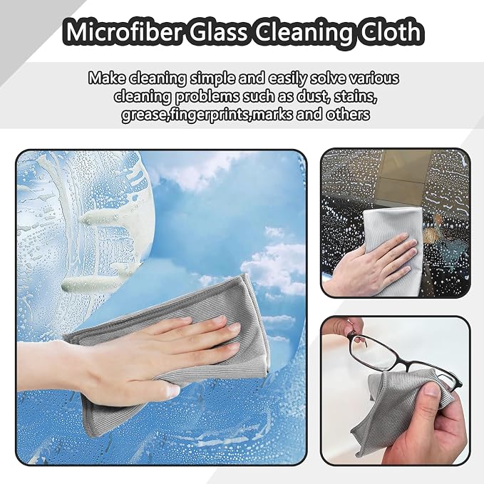 Microfiber Glass Cleaning Cloths,8 Pack Streak Free Miracle Cleaning Cloth,Reusable Lint Free Cleaner Towels for Kitchen,Windows,Mirror,Glasses,Car Windshields,Stainless Steel,11.8"×11.8"