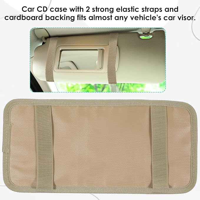 Trinkrittey CD Visor Holder for Car, Vehicle Sun Visor Organizer Large Capacity CD Holder with 12 DVD Storage Sleeves 1 Mesh Pocket 1 Pen Holders and Elastic Strap