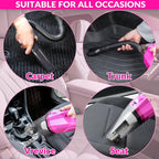 Car Cleaning Kit, Car Corded Vacuum Detailing Kit Interior with High Power Handheld Vacuum, Including 7Pcs Detailing Brush Set, Windshield Cleaner, Pink Car Accessories for Women