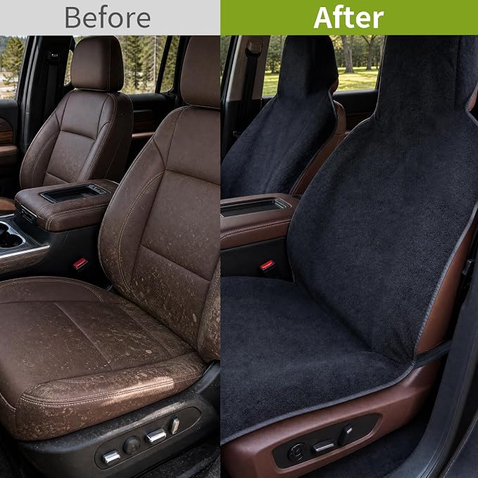 Car Seat Cover Towels Front Seats, Waterproof Sweat Car Seat Towel Protector After Gym Post Workout Athletic, SUV Truck Seat Towel Cover for Running Swimming Beach and Hiking (Black 2Pcs)