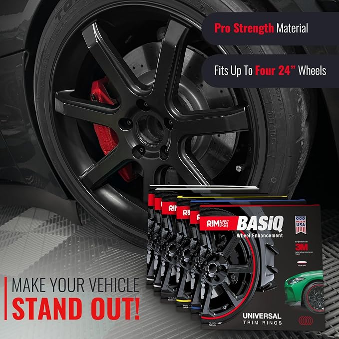 BASiQ Universal Styling Trim - 26 Feet, 6 Colors, Flat Design, Easy to Apply with Premium 3M Tape - Versatile Rim Styling and Color Accent for Cars, Trucks, SUVs - Black