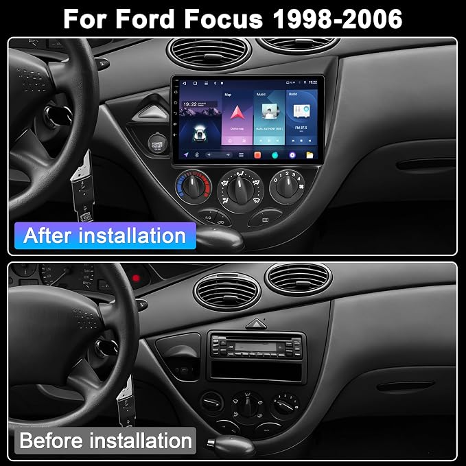 8Core 4G+64G Car Radio for Ford Focus 1998-2006: Upgrade Android 15 9" 1280 * 720P Touch Screen Stereo Head Unit CarPlay Android Auto, BT, WiFi 6, GPS, AM, FM, RDS, 36EQ, SWC, 1080P Backup Camera