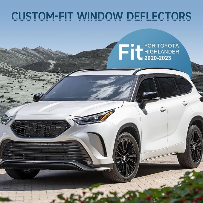 Rain Guards Fit for Toyota Highlander 2020 2021 2022 2023 2024 2025 2026 L LE XLE XSE Limited Platinum Hybrid, Durable Tape on Side Windows Deflectors 2020-2026 Highlander Rain Guard Black - 6 PCS