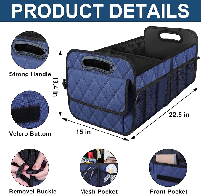 Car Trunk Organizer for SUV, Car Organizers and Storage with Reinforced Handles, Car Accessories for Women/Men 70L Waterproof Polyester Trunk Organizer(Large, Navy Blue)