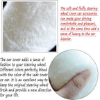 Fluffy Steering Wheel Cover for Women Fuzzy Steering Wheel Cover Winter Warm Faux Wool Plush Car Wheel Cover Furry Steering Wheel Protector Universal Fit 15 Inch (White)