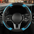 Black Blue Microfiber Leather Steering Wheel Cover 15 inch | Breathable Anti Slip Grip Cool Sporty Look Glow for Women Men