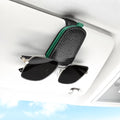 Sunglasses Holder for Car, Leather Magnetic Buckle Sun Visor Sunglass Clip, Ticket Card Storage Glasses Clip, Car Interior Accessories for Men and Women（Black-Green）